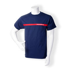 T-Shirt, rot mit aufgenähtem blauem Streifen, 100% Baumwolle, 205 g/m²