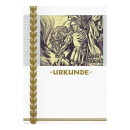 Urkunde gold-grau, mit Motiv Sankt Florian